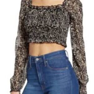 NWT Socialite Pink/Black Floral Smocked Crop Top, Size S